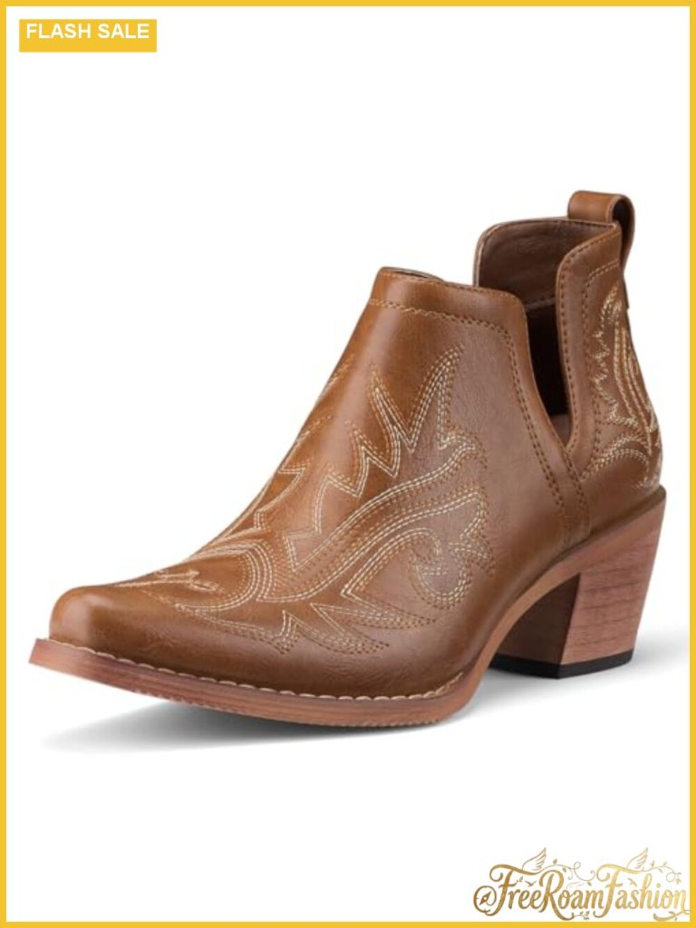 Faux Leather Cowboy Ankle Booties Square Toe Western Boots